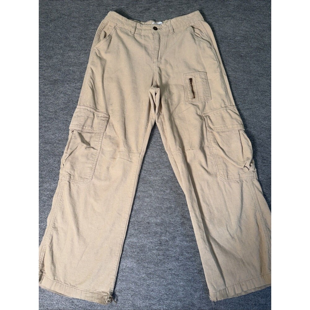Angel Kiss Beige Corduroy Cargo Pants Women Size 5/27 Regular Wide Leg